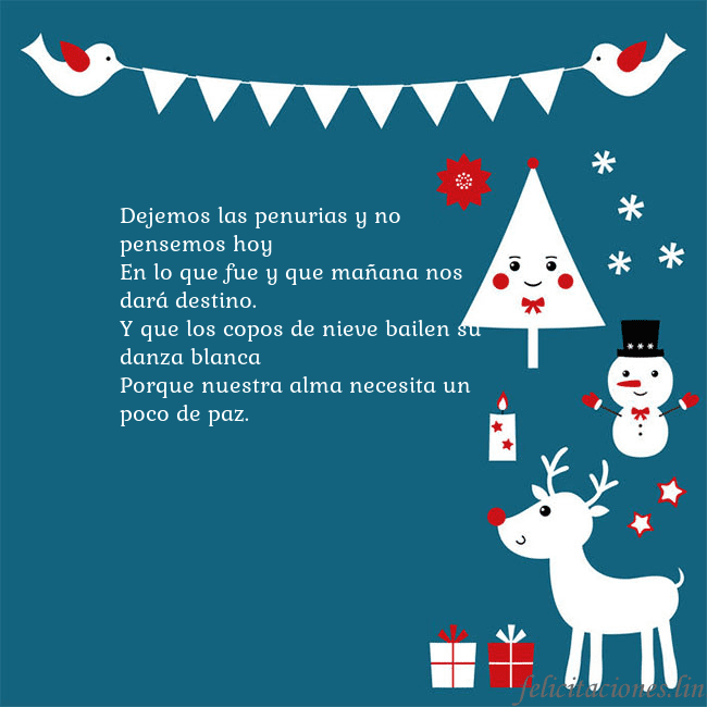 Tarjeta con alces, pájaros y árbol de Navidad Dejemos las penurias y no pensemos hoy
En lo que f Tarjeta con alces, pájaros y árbol de Navidad