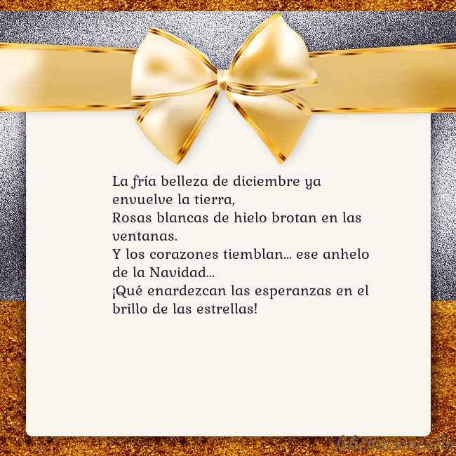 Tarjeta con una gran cinta dorada La fría belleza de diciembre ya envuelve la tierra Tarjeta con una gran cinta dorada