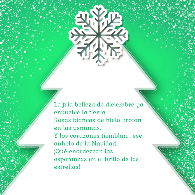 Tarjeta con un gran árbol de Navidad blanco sobre un fondo verde
