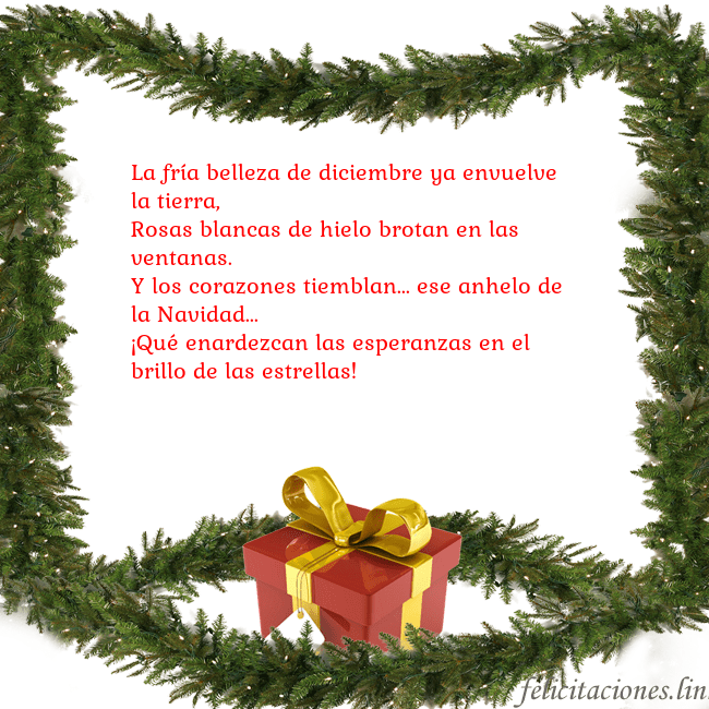 Tarjeta con ramas de abeto y regalo La fría belleza de diciembre ya envuelve la tierra Tarjeta con ramas de abeto y regalo