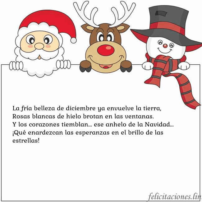 Tarjeta con santa claus, ciervos y monigote de nieve La fría belleza de diciembre ya envuelve la tierra Tarjeta con santa claus, ciervos y monigote de nieve