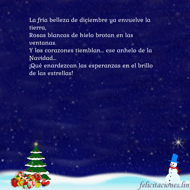 Tarjeta de felicitación con un muñeco de nieve, un árbol de Navidad y regalos La fría belleza de diciembre ya envuelve la tierra Tarjeta de felicitación con un muñeco de nieve, un árbol de Navidad y regalos