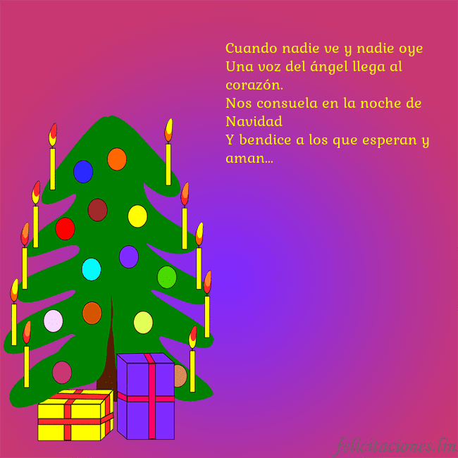 Tarjeta de felicitación brillante con un árbol de Navidad pintado Cuando nadie ve y nadie oye
Una voz del ángel lleg Tarjeta de felicitación brillante con un árbol de Navidad pintado