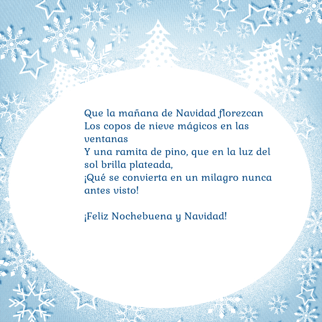 Tarjeta con abetos y copos de nieve