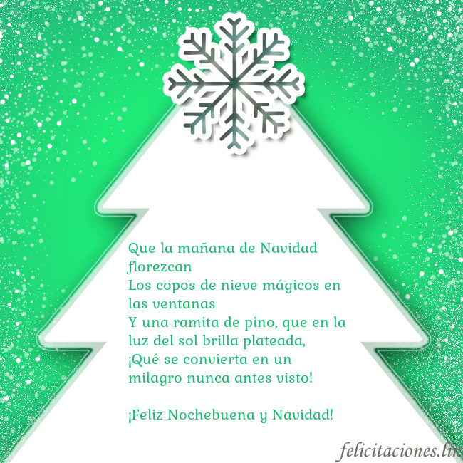 Tarjeta con un gran árbol de Navidad blanco sobre un fondo verde
Que la mañana de Navidad florezcan
Los copos de n Tarjeta con un gran árbol de Navidad blanco sobre un fondo verde