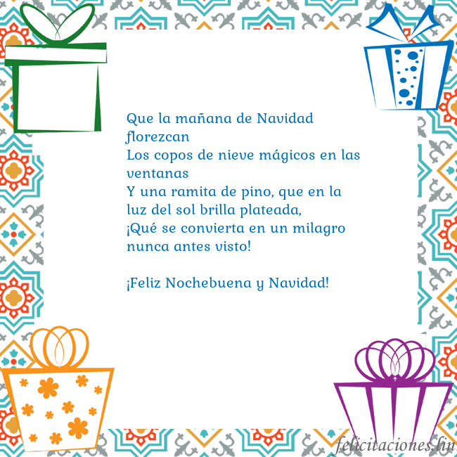 Tarjeta con regalos
Que la mañana de Navidad florezcan
Los copos de n Tarjeta con regalos