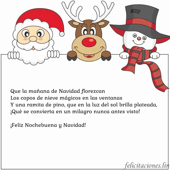 Tarjeta con santa claus, ciervos y monigote de nieve
Que la mañana de Navidad florezcan
Los copos de n Tarjeta con santa claus, ciervos y monigote de nieve