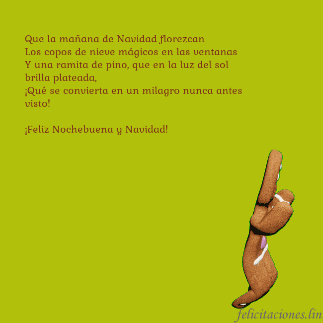 Postal electrónica animada con pan de jengibre bailando
Que la mañana de Navidad florezcan
Los copos de n Postal electrónica animada con pan de jengibre bailando