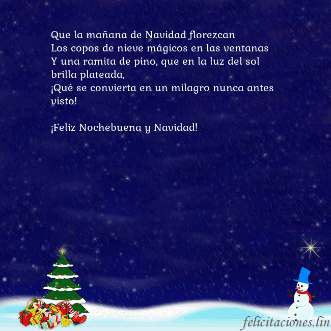 Tarjeta de felicitación con un muñeco de nieve, un árbol de Navidad y regalos
Que la mañana de Navidad florezcan
Los copos de n Tarjeta de felicitación con un muñeco de nieve, un árbol de Navidad y regalos