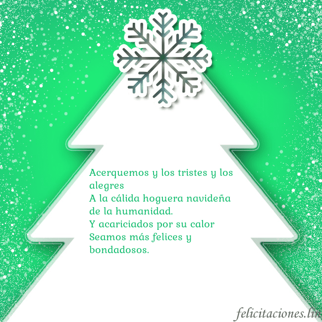 Tarjeta con un gran árbol de Navidad blanco sobre un fondo verde