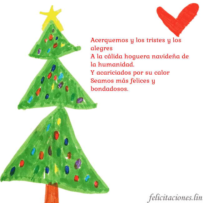 Tarjeta con un árbol de Navidad pintado y un corazón Acerquemos y los tristes y los alegres
A la cálida Tarjeta con un árbol de Navidad pintado y un corazón