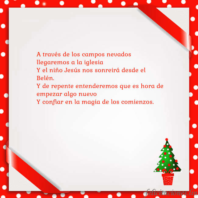 Tarjeta con árbol de Navidad en una maceta A través de los campos nevados llegaremos a la igl Tarjeta con árbol de Navidad en una maceta