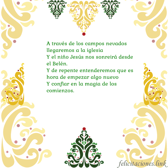 Tarjeta con adornos navideños A través de los campos nevados llegaremos a la igl Tarjeta con adornos navideños