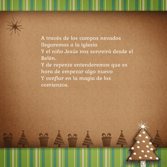Tarjeta con un árbol de pan de jengibre A través de los campos nevados llegaremos a la igl Tarjeta con un árbol de pan de jengibre