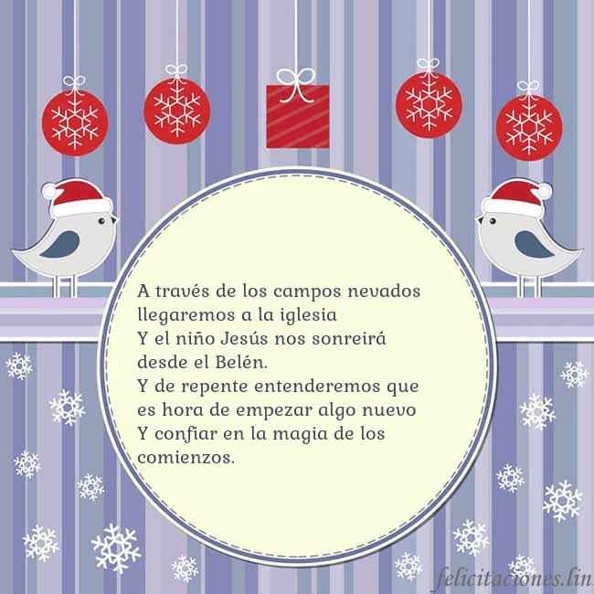 Tarjeta con pájaros navideños A través de los campos nevados llegaremos a la igl Tarjeta con pájaros navideños