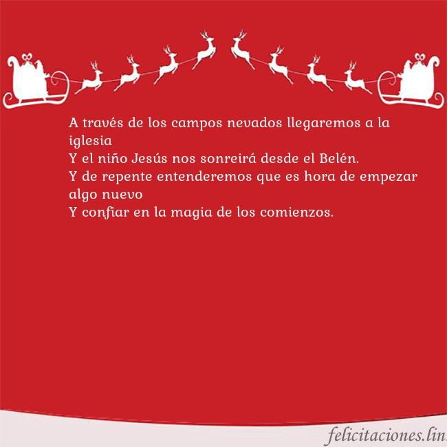 Postal roja con ciervos A través de los campos nevados llegaremos a la igl Postal roja con ciervos