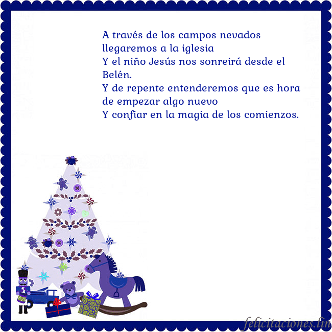 Tarjeta de felicitación con un árbol de Navidad y El Cascanueces A través de los campos nevados llegaremos a la igl Tarjeta de felicitación con un árbol de Navidad y El Cascanueces