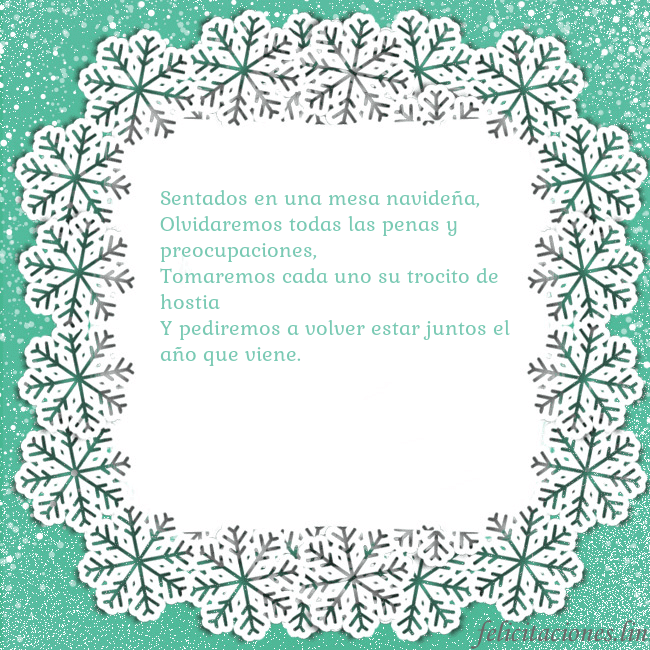 Tarjeta con copos de nieve Sentados en una mesa navideña,
Olvidaremos todas l Tarjeta con copos de nieve
