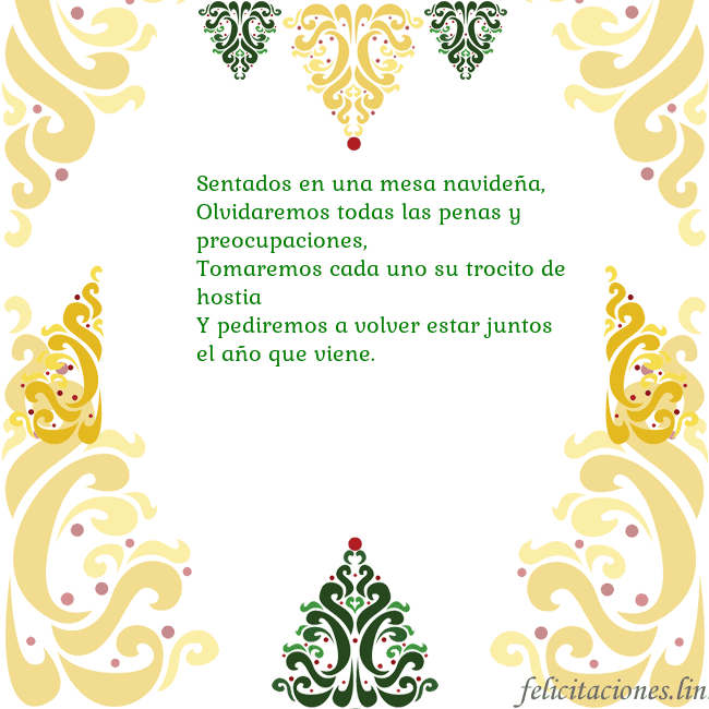 Tarjeta con adornos navideños Sentados en una mesa navideña,
Olvidaremos todas l Tarjeta con adornos navideños