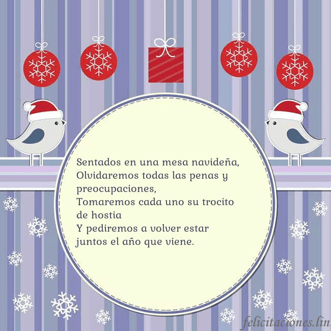 Tarjeta con pájaros navideños Sentados en una mesa navideña,
Olvidaremos todas l Tarjeta con pájaros navideños