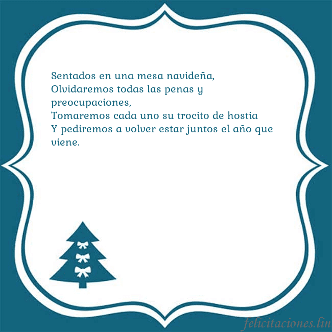 Tarjeta con un árbol de Navidad azul Sentados en una mesa navideña,
Olvidaremos todas l Tarjeta con un árbol de Navidad azul