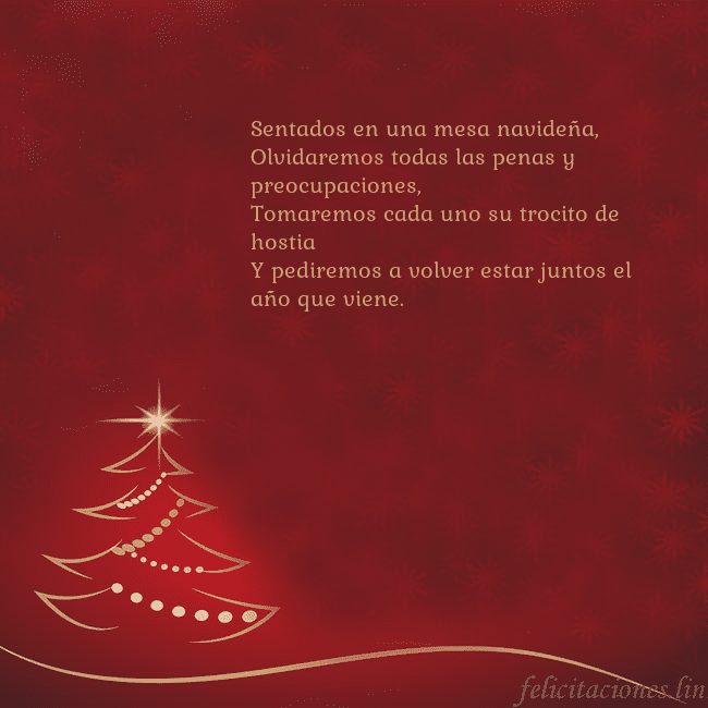 Tarjeta de Navidad roja con árbol de Navidad dorado Sentados en una mesa navideña,
Olvidaremos todas l Tarjeta de Navidad roja con árbol de Navidad dorado