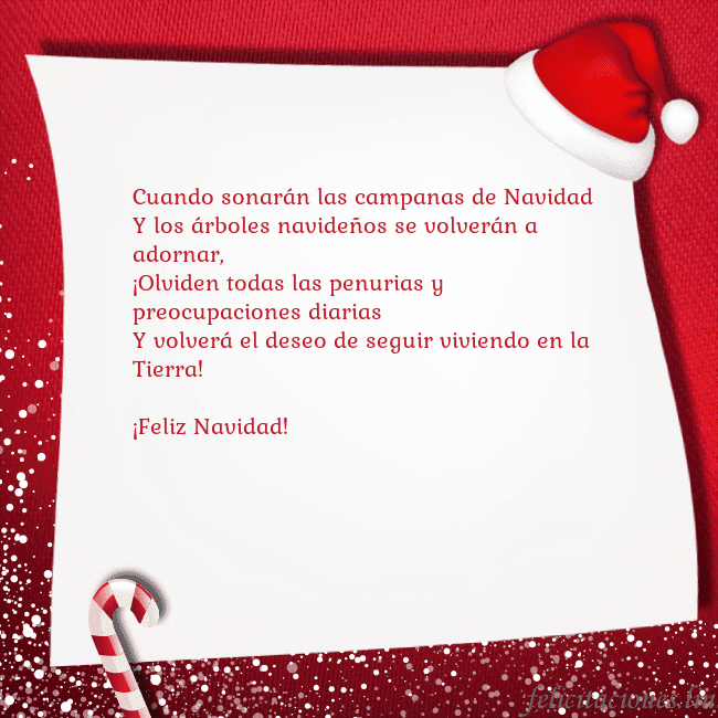 Tarjeta con dulces y un sombrero enano Cuando sonarán las campanas de Navidad
Y los árbol Tarjeta con dulces y un sombrero enano