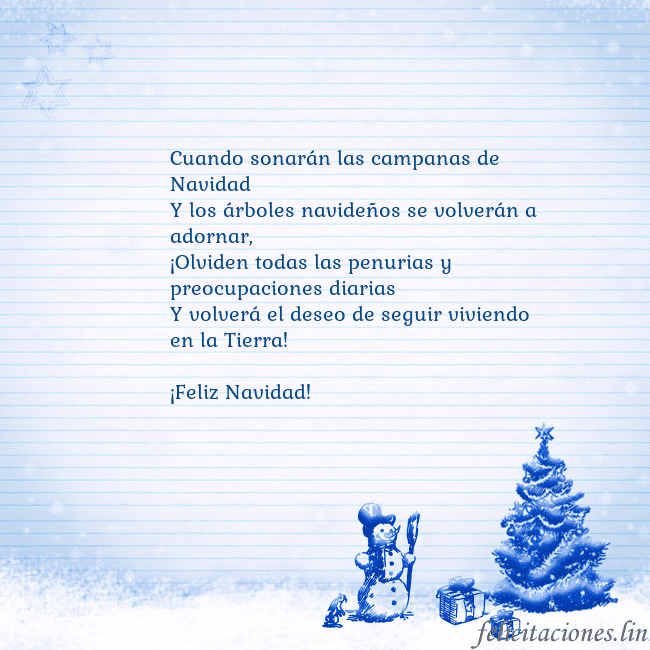 Tarjeta con un muñeco de nieve azul y un árbol de Navidad