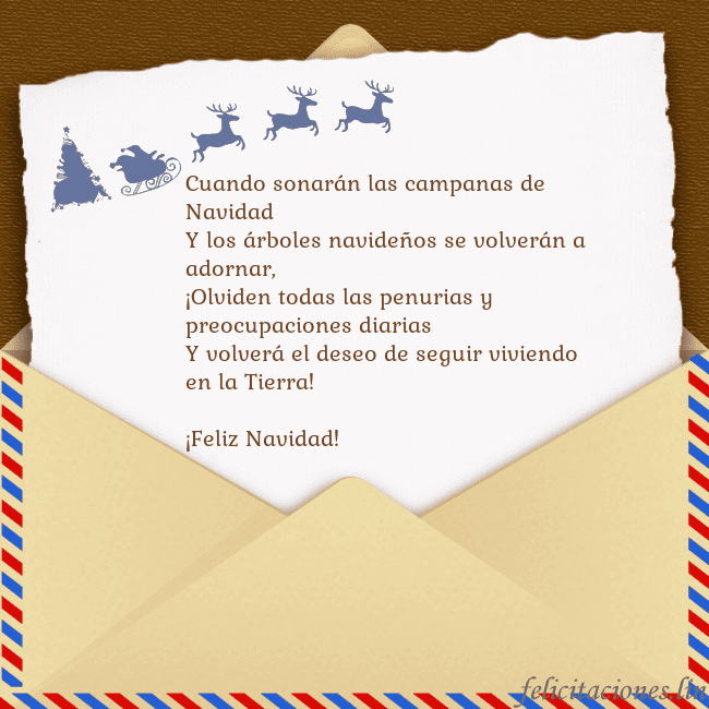Tarjeta con sobre y ciervo Cuando sonarán las campanas de Navidad
Y los árbol Tarjeta con sobre y ciervo