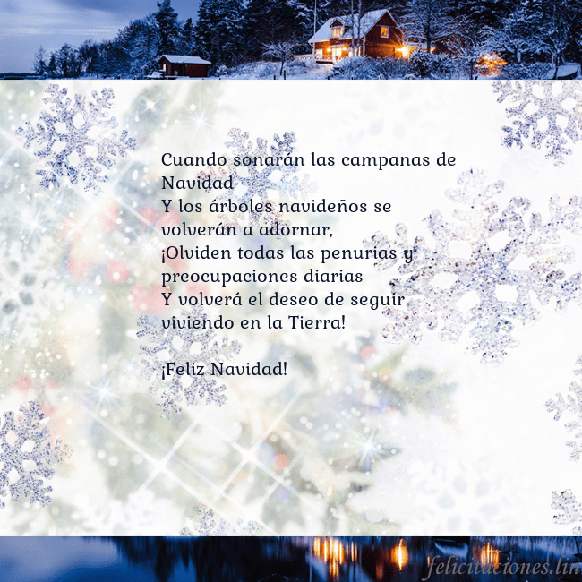 Tarjeta con copos de nieve y pueblo