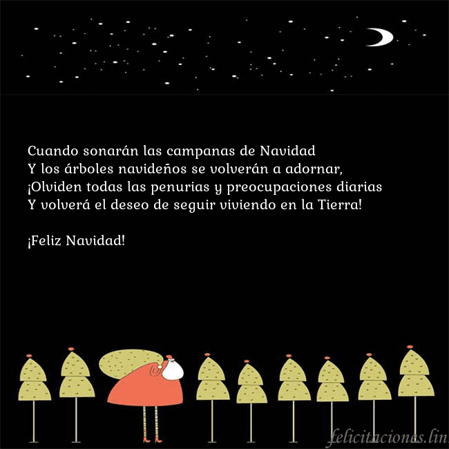 Tarjeta con Papá Noel y árboles de Navidad Cuando sonarán las campanas de Navidad
Y los árbol Tarjeta con Papá Noel y árboles de Navidad