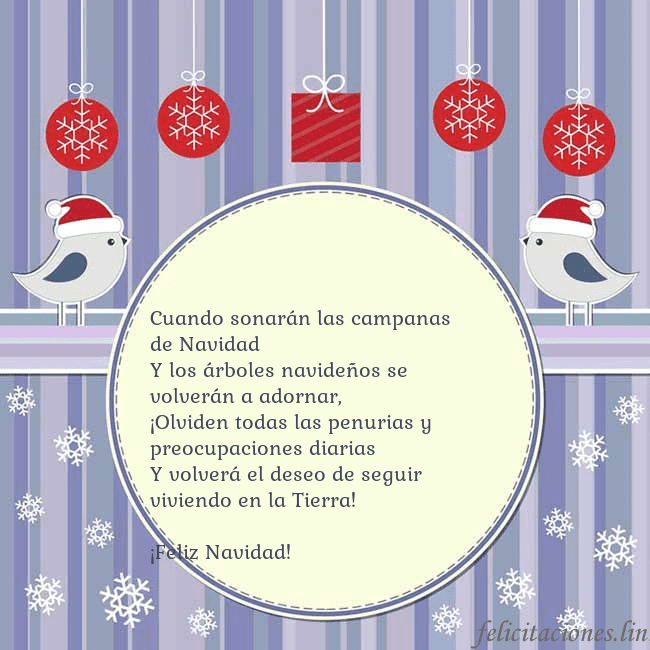 Tarjeta con pájaros navideños Cuando sonarán las campanas de Navidad
Y los árbol Tarjeta con pájaros navideños