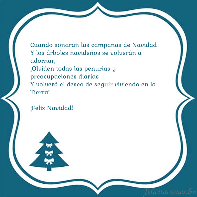 Tarjeta con un árbol de Navidad azul Cuando sonarán las campanas de Navidad
Y los árbol Tarjeta con un árbol de Navidad azul