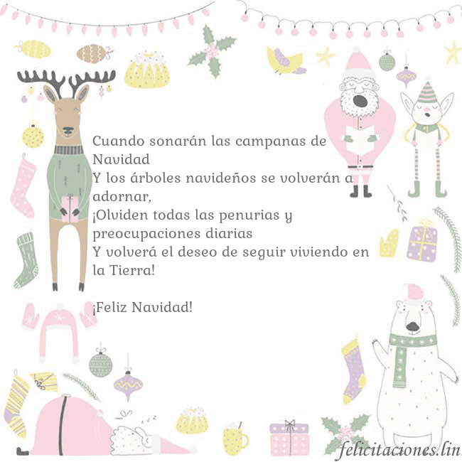 Tarjeta con un ciervo gracioso Cuando sonarán las campanas de Navidad
Y los árbol Tarjeta con un ciervo gracioso