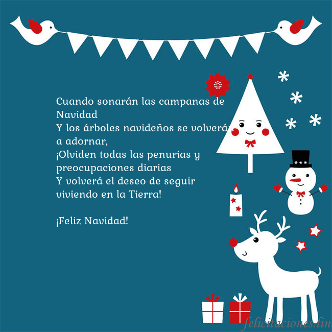 Tarjeta con alces, pájaros y árbol de Navidad Cuando sonarán las campanas de Navidad
Y los árbol Tarjeta con alces, pájaros y árbol de Navidad