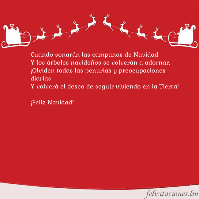 Postal roja con ciervos Cuando sonarán las campanas de Navidad
Y los árbol Postal roja con ciervos