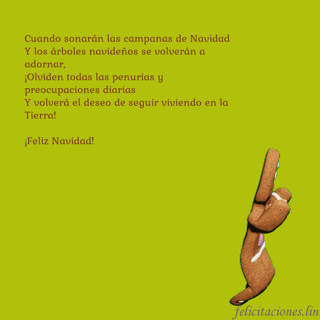 Postal electrónica animada con pan de jengibre bailando Cuando sonarán las campanas de Navidad
Y los árbol Postal electrónica animada con pan de jengibre bailando