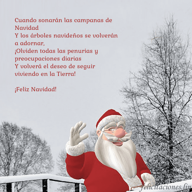 Tarjeta de felicitación con Papá Noel y árboles cubiertos de nieve Cuando sonarán las campanas de Navidad
Y los árbol Tarjeta de felicitación con Papá Noel y árboles cubiertos de nieve