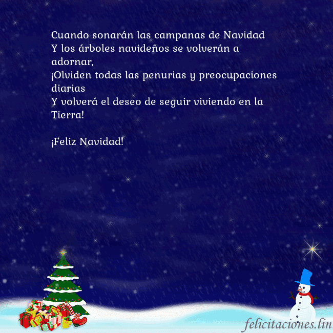 Tarjeta de felicitación con un muñeco de nieve, un árbol de Navidad y regalos Cuando sonarán las campanas de Navidad
Y los árbol Tarjeta de felicitación con un muñeco de nieve, un árbol de Navidad y regalos