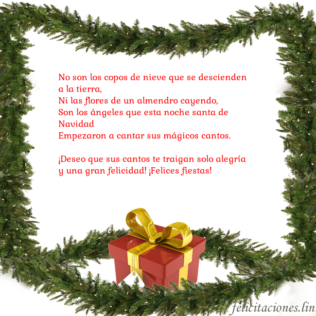 Tarjeta con ramas de abeto y regalo No son los copos de nieve que se descienden a la t Tarjeta con ramas de abeto y regalo