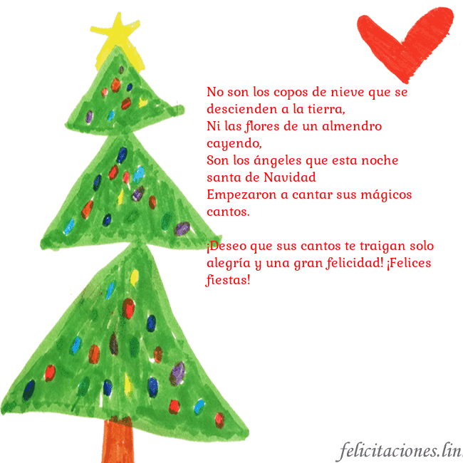 Tarjeta con un árbol de Navidad pintado y un corazón No son los copos de nieve que se descienden a la t Tarjeta con un árbol de Navidad pintado y un corazón