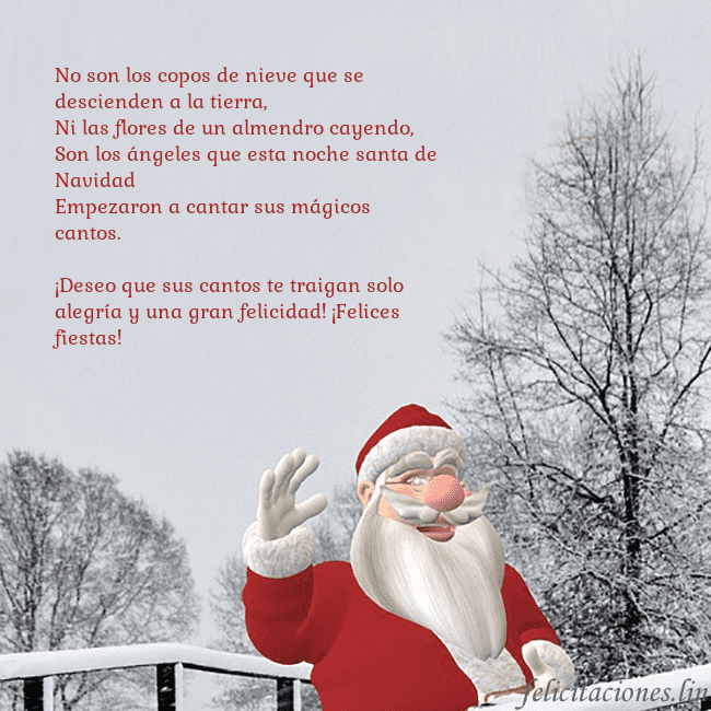 Tarjeta de felicitación con Papá Noel y árboles cubiertos de nieve No son los copos de nieve que se descienden a la t Tarjeta de felicitación con Papá Noel y árboles cubiertos de nieve