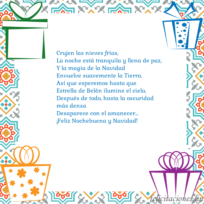 Tarjeta con regalos Crujen las nieves frías,
La noche está tranquila y Tarjeta con regalos