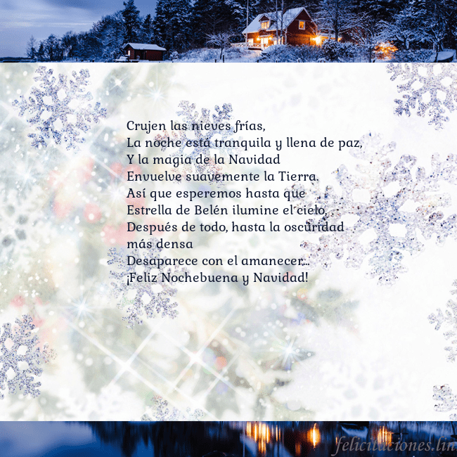 Tarjeta con copos de nieve y pueblo