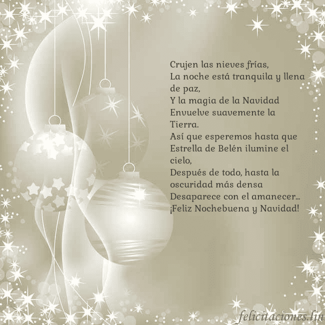 Tarjeta con juguetes de árbol de Navidad Crujen las nieves frías,
La noche está tranquila y Tarjeta con juguetes de árbol de Navidad
