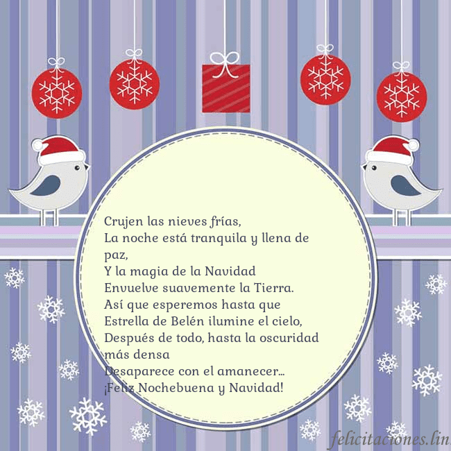 Tarjeta con pájaros navideños Crujen las nieves frías,
La noche está tranquila y Tarjeta con pájaros navideños