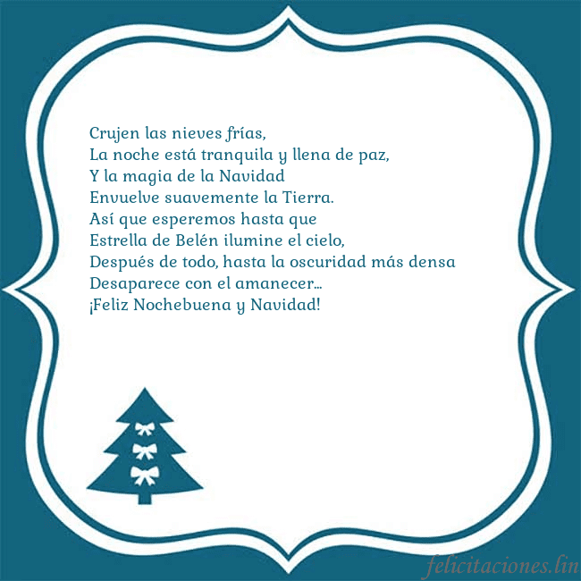 Tarjeta con un árbol de Navidad azul Crujen las nieves frías,
La noche está tranquila y Tarjeta con un árbol de Navidad azul