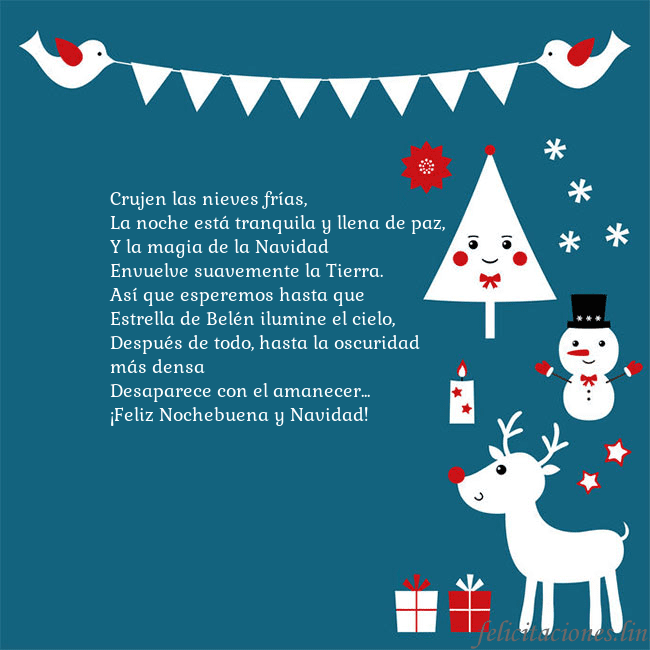 Tarjeta con alces, pájaros y árbol de Navidad Crujen las nieves frías,
La noche está tranquila y Tarjeta con alces, pájaros y árbol de Navidad