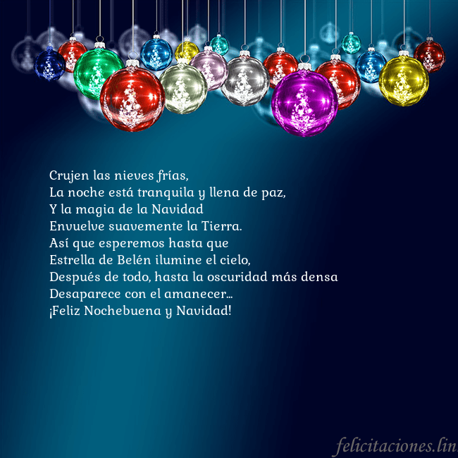 Tarjeta de felicitación azul con juguetes de árbol de Navidad Crujen las nieves frías,
La noche está tranquila y Tarjeta de felicitación azul con juguetes de árbol de Navidad