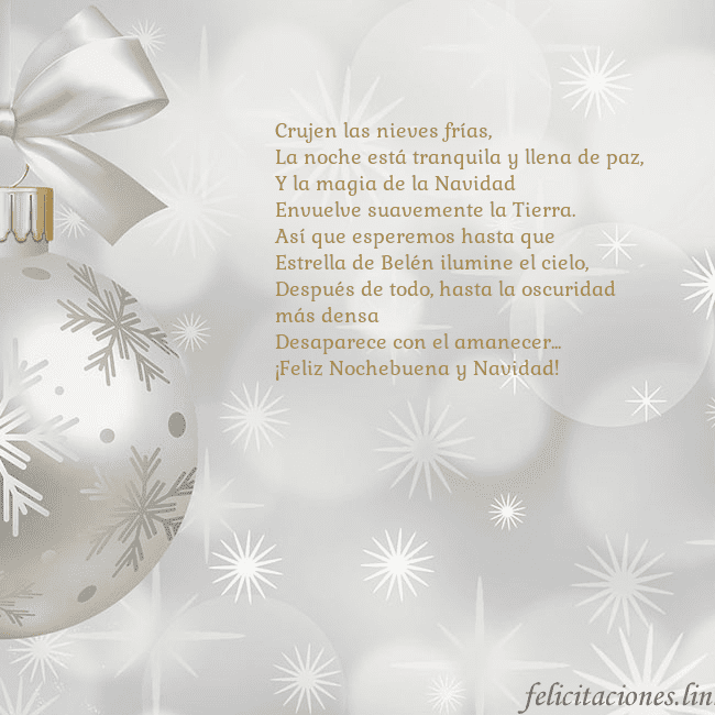 Tarjeta de felicitación con un árbol de Navidad plateado Crujen las nieves frías,
La noche está tranquila y Tarjeta de felicitación con un árbol de Navidad plateado